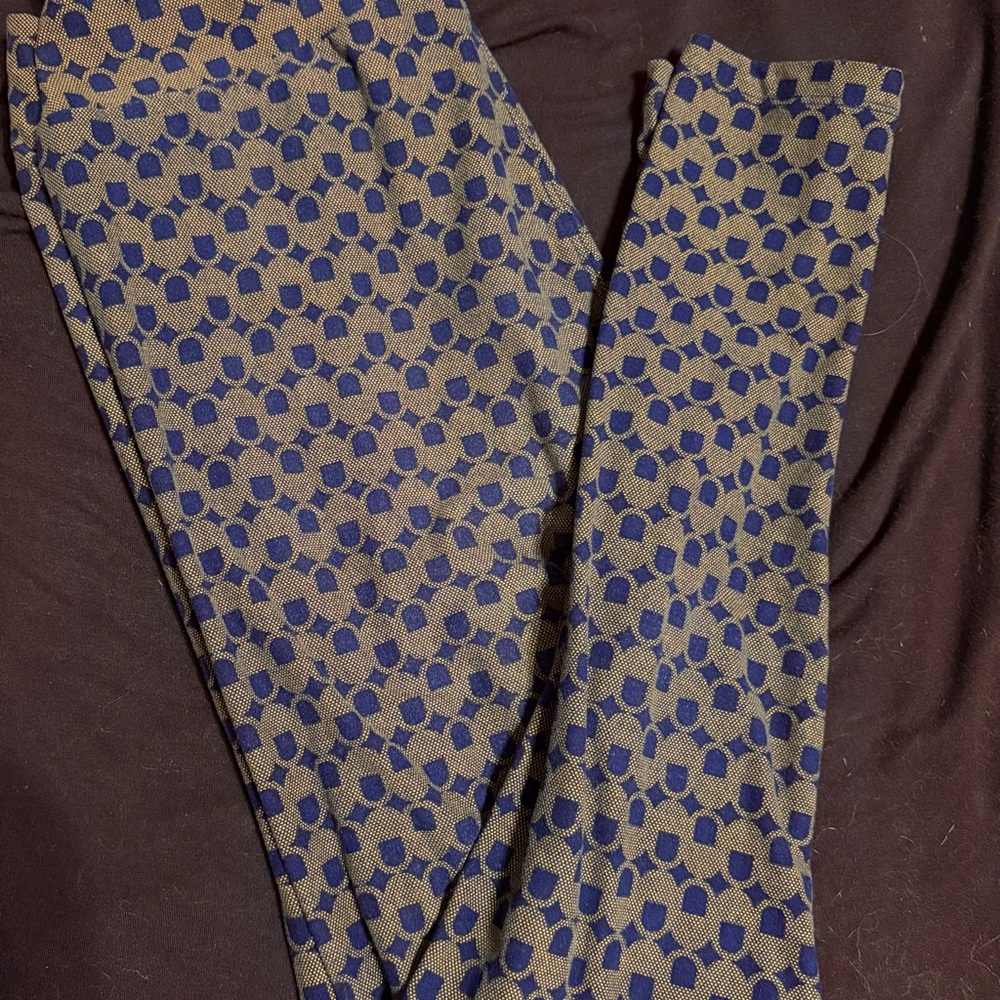 LuLaRoe Blue and Tan Patterned Leggings
